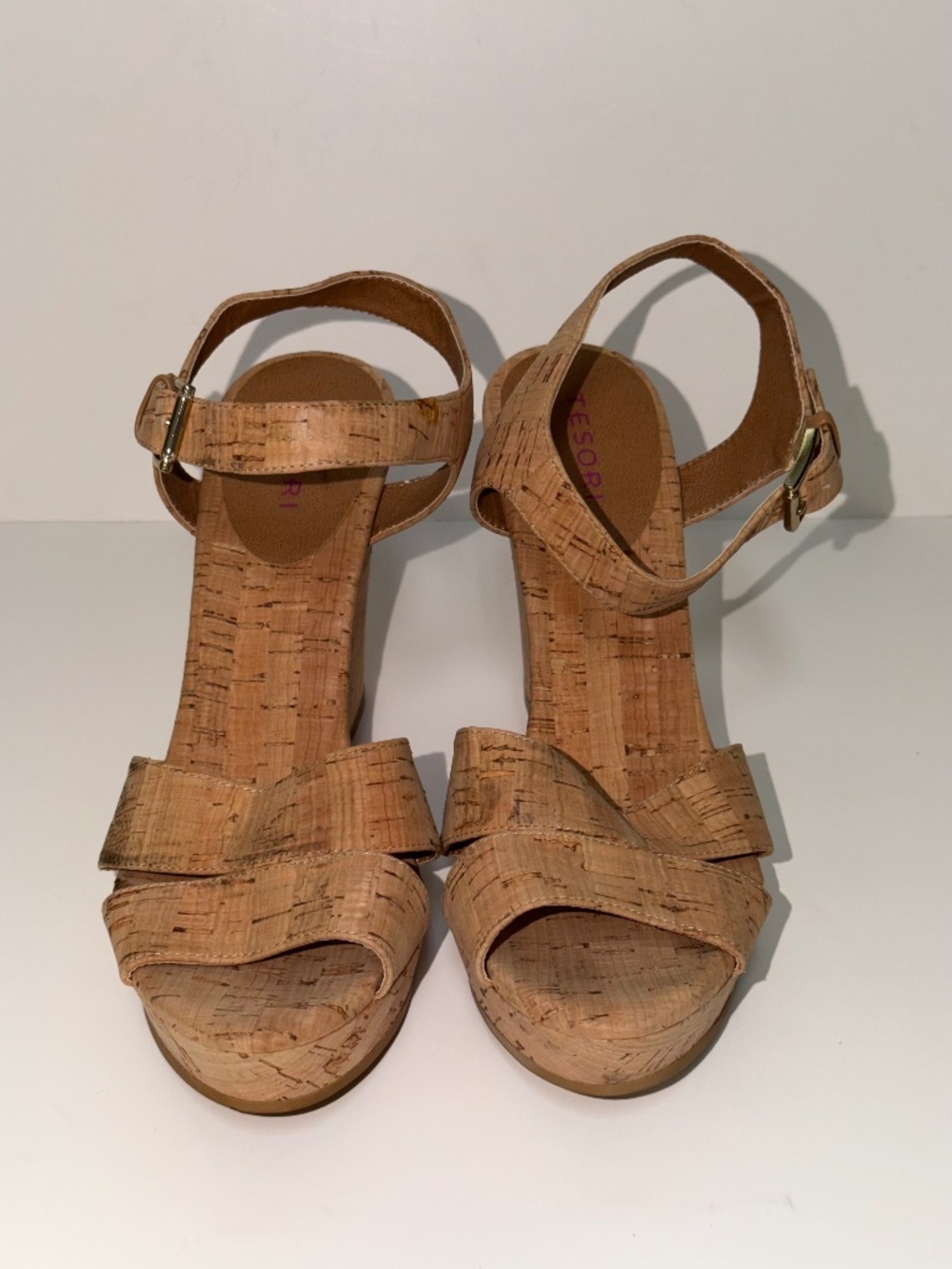 Tesori cork platform wedge sandals